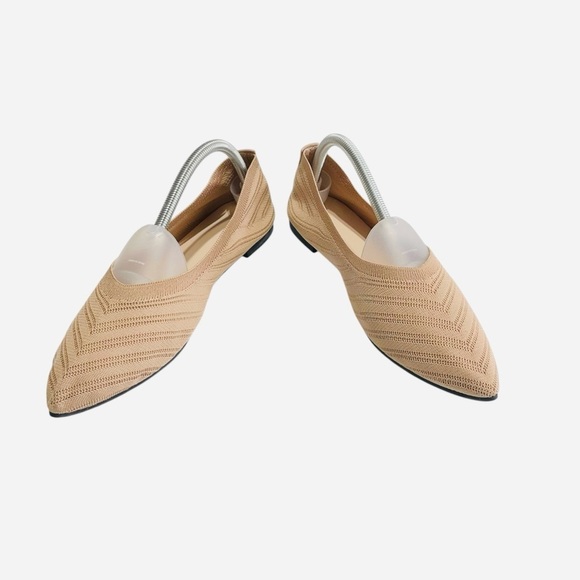 Casual Pointed Toe Fly Woven Striped Shallow Mouth Flat Bottom Khaki Sz 9.5 - Picture 7 of 11